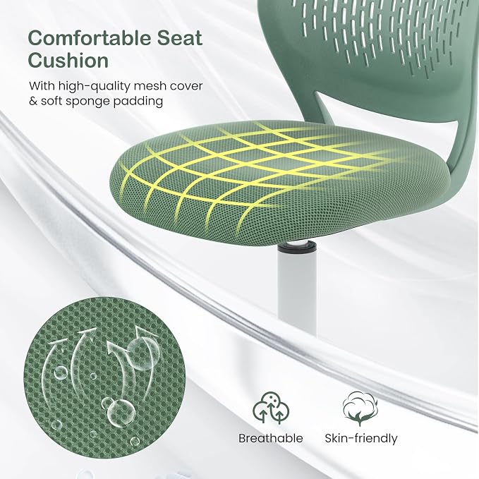 Giantex Kids Desk Chair, Adjustable Children Study Chair, Swivel Armless Mesh Task Office Chair, Computer Desk Chair with Adjustable Height & Lumbar Support (Sage)