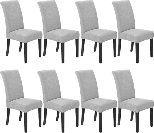 Stretch Chair Covers for Dining Room Set of 8, Removable Washable Dining Room Chair Covers, Dining Chair Slipcovers Seat Protector, Great Decor for Home and Banquet (Silver, 8 Pack)