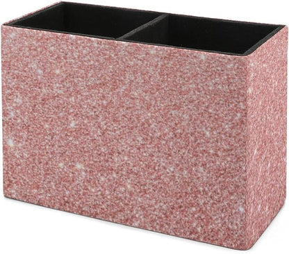 Niapessel Pencil Holder for Desk, Rose Gold Pink Glitter Pattern Print Pen Holder Storage Desktop Pen Organizer Desk Pencil Organizer Makeup Brush Holder for Office School College Leather