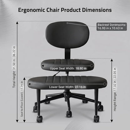 Cross Legged Office Chair with Wheels, 360 Swivel Height-Adjustable Meditation Chair with Lumbar Support, PU Leather, Black