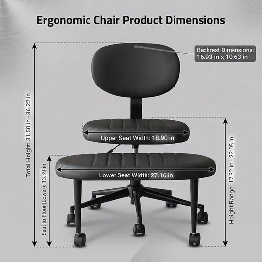 Cross Legged Office Chair with Wheels, 360 Swivel Height-Adjustable Meditation Chair with Lumbar Support, PU Leather, Black