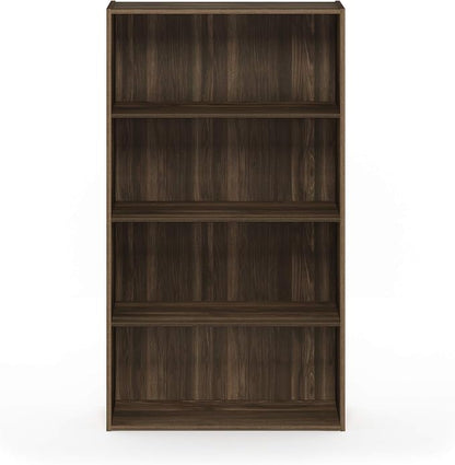 Furinno PASIR Book Shelf, 4-Tier Bookshelf, Bookcase with Open Shelf, 9.4 x 23.6 x 41.7, for Living Room, Bedroom, Home Office, Columbia Walnut