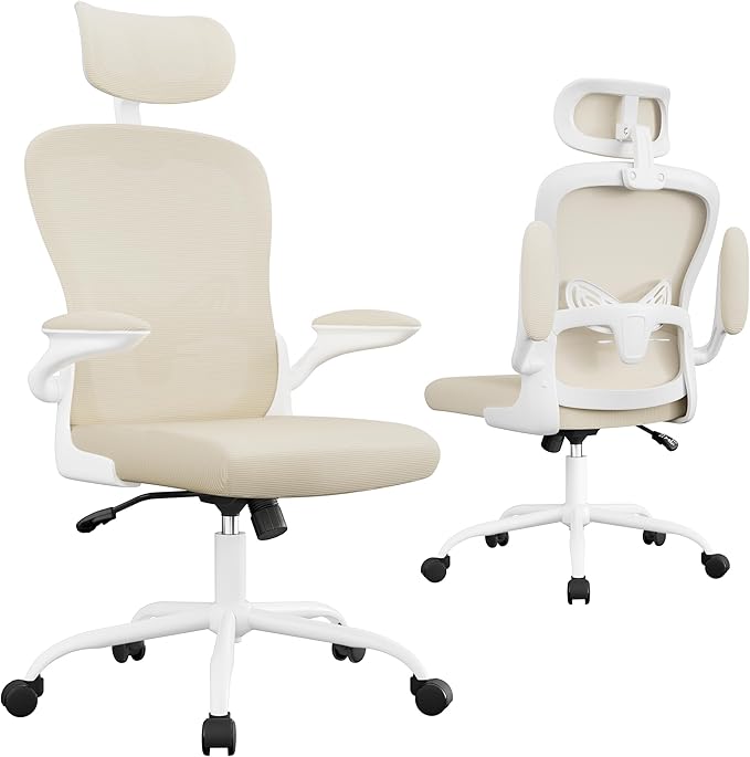 Furmax Ergonomic Office Chair Executive High Back Computer Desk Chair with 3D Adjustable Headrest, Adjustable Lumbar Support Armrests for Home Office (Light Beige)