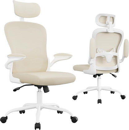 Furmax Ergonomic Office Chair Executive High Back Computer Desk Chair with 3D Adjustable Headrest, Adjustable Lumbar Support Armrests for Home Office (Light Beige)