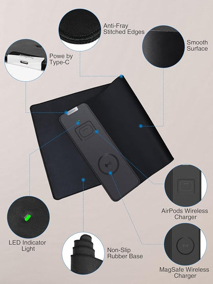 TopMade Mouse Pad with 15W Fast Wireless Charging, 31.5"x11.81" XL Large Gaming Waterproof Desk Pad with Ultra-Smooth Surface, Non-Slip Base, Classic Black Computer Desk Mat for MacBook, PC, Laptop