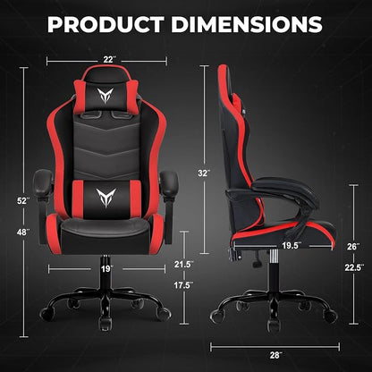 GTPLAYER Gaming Chair for Adults, Big and Tall 300LBS Heavy Duty Office Chair, Ergonomic High Back Lumbar Support and Wide Comfy Cushion with Linkage Armrests for Home Office, Red
