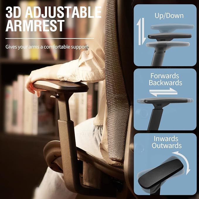 ELABEST T96 Mesh Office Chair,Ergonomic Computer Desk Chair,Sturdy Task Chair- Adjustable Lumbar Support & Armrests,Tilt Function,Comfort Wide Seat,Swivel Home Office Chair