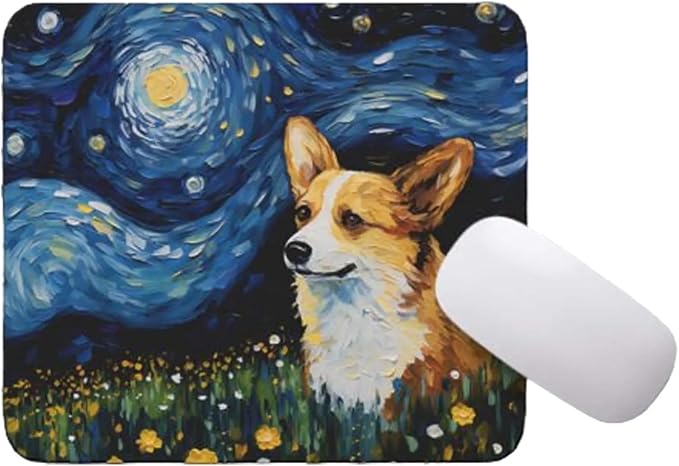 Starry Night Dog Mouse Pad for Home Office Gaming Working Desk Computer Desktop Accessories Non-Slip Rubber Mouse Pad for Dog Lovers (Corgi #2)