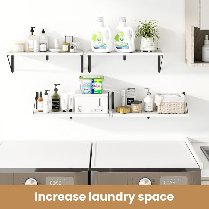 Heimlove Floating Book Shelves for Wall,23.6 Inches Wall Bookshelf Mounted Display&Storage Wood Shelves for Kitchen Bathroom Laundry Living Room,Set of 3,White