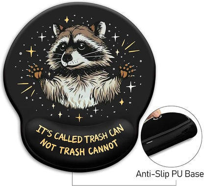 Mouse Pad with Wrist Rest, Funny Trash Raccoon Ergonomic Mousepad Wrist Support for Desk, Cute Animial Gaming Mousepads for Wireless Mouse Computer Work Home Desk Accessories Office Supplies Black