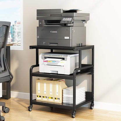 Large Printer Stand for Home Office, 23.6" x 18.9" Printer Table with Storage, Rolling Printer Cart with Wheels, Shelf for 3D Laser Inkjet Printer, Scanner, Fax, Black