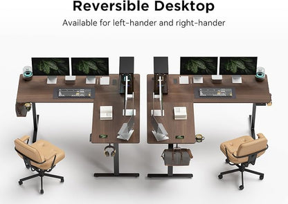 WALKINGDESK 75x61 Inches Reversible L Shaped Standing Desk Height Adjustable with Cup Holder, Electric Corner Computer Workstation for Home Office, Ergonomic Sit Stand up Gaming Desk, Black Walnut