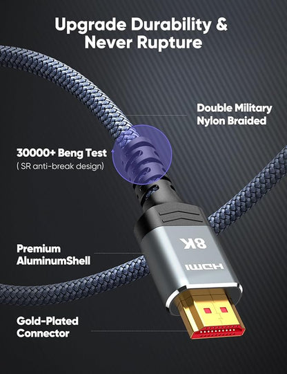 10K 8K HDMI 2.1 Cable 2-Pack 6.6FT, Highwings Certified 48Gbps Ultra High Speed Slim HDMI Cord,Support 4K@120Hz 8K@60Hz, HDCP 2.2&2.3,eARC, Dynamic HDR,DTS:X, Compatible with PS5/Blu-ray/HDTV/Roku TV