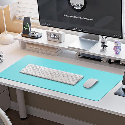 Boutilon Leather Desk Pad Protector,Non-Slip Mouse Pad,Laptop Desk Pad,Office Mouse Mat,Waterproof Leather Desk Blotter,Desk Writing Pad for Office and Home (M-Bright Blue,30"x14")