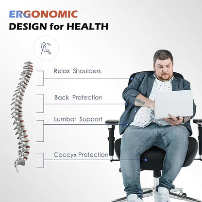 BOSMILLER 700lbs Big and Tall Office Chair with Wide Thick Seat Cushion for Sitting All Day,Ergonomic Mesh Desk Chair with Adjustable Lumbar Support for Heavy People,4D Armrests