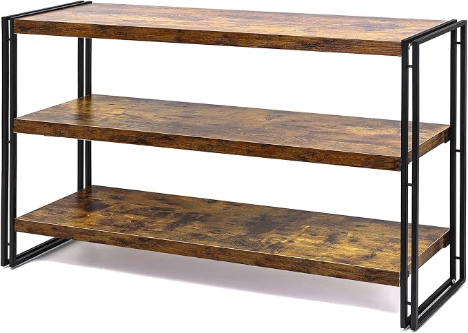 HCHQHS 3-Tier Rustic Wood and Metal Industrial Bookshelf for Home Office, Bedroom, Kitchen, Bathroom - 47in