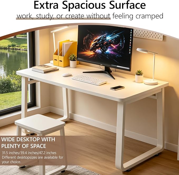 Small Office Computer Desk, Simple Style Writing Desk Waterproof and Scratch-Resistant,Sturdy Study Writing Desk with Wooden Tabletop and Metal Frame for Bedroom, Living Room, Bedroom