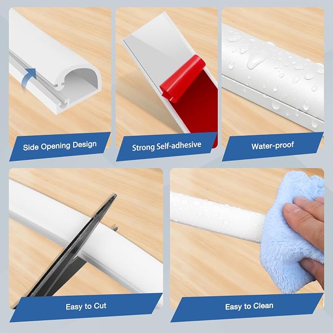 Silicone Cord Covers Wall Self-Adhesive Cord Covers for Wires on Wall Wire Hider Flexible Cable Hider with Side-Opening for Home Office TV Cable Management (0.59" W x 0.39" H x 240" L, White)