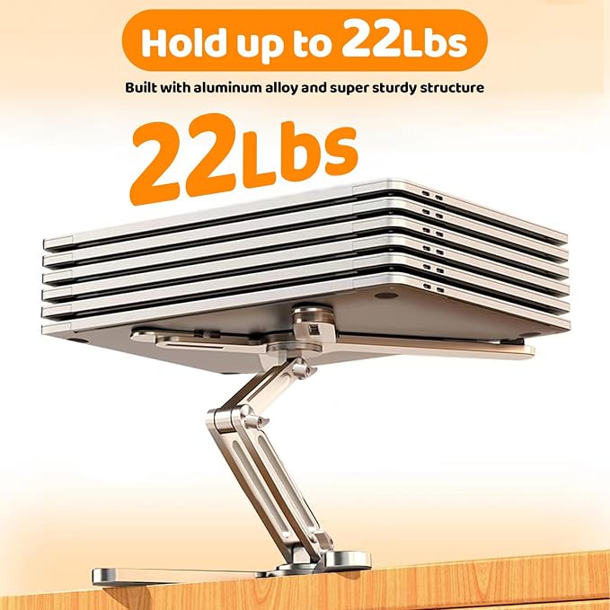 Moallia N86 360 Rotating Laptop Stand, Adjustable Height & Angle, Ergonomic Metal Riser for Desk Collaborative Work, Fully Foldable for Easy Storage, Fits All MacBook & Laptops up to 16 inches, Silver