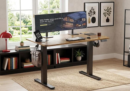 YDN Electric Standing Desk Adjustable Height, 63 x 24 Inches Sit Stand up Desk with Memory Presets & Cable Management, Home Office Desk for Office & Computer Workstation, Black Frame/Rustic Brown Top