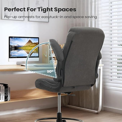 MAHOMICO Drafting Chair for Standing Desk – Tall Office Chair with Adjustable Height & Foot Ring, Flip-Up Arms, Lumbar Support – Comfortable Fabric Seat, Ideal Home Desk Chair