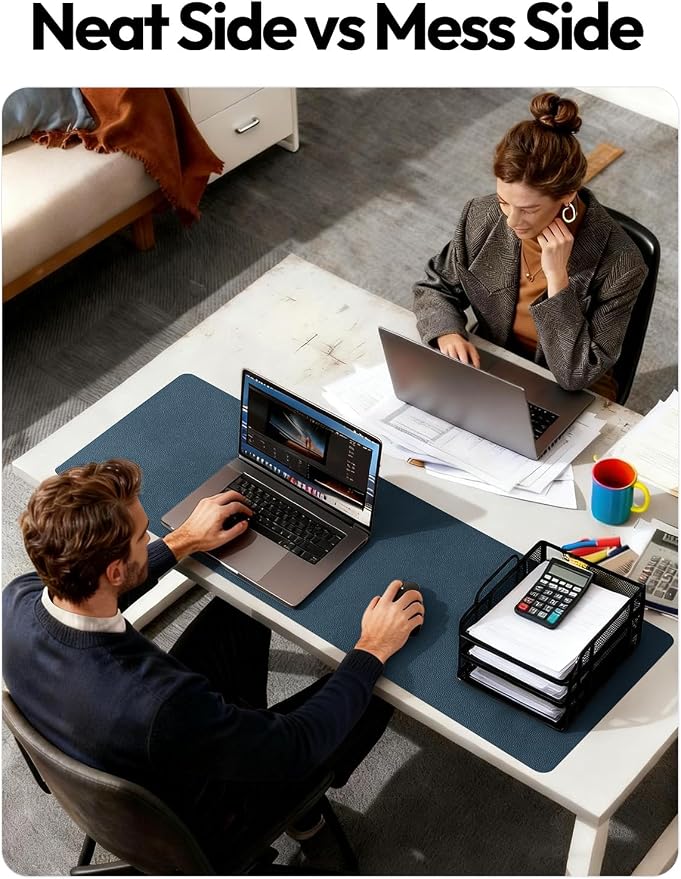 YSAGi Leather Desk Pad Protector, Office Desk Mat, Large Mouse Pad, Non-Slip PU Leather Desk Blotter, Laptop Desk Pad, Waterproof Desk Writing Pad for Office and Home (Dark Blue,55" x 17.2")