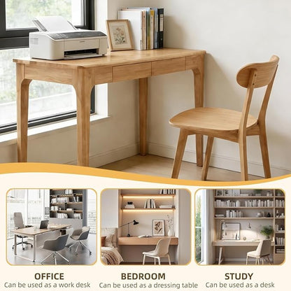 Solid Wooden Desk with Drawers, Small Writing Desk with Drawers for Computer, PC Desk for Work, Study or Gaming, Easy to Assemble (Natural, 31.5IN)