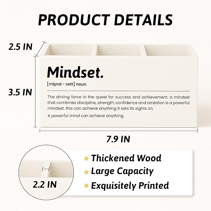 Inspirational Mindset Pen Pencil Holder for Desk, Motivational Gifts for Women Men Coworkers, Office Cubicle Desk Accessories