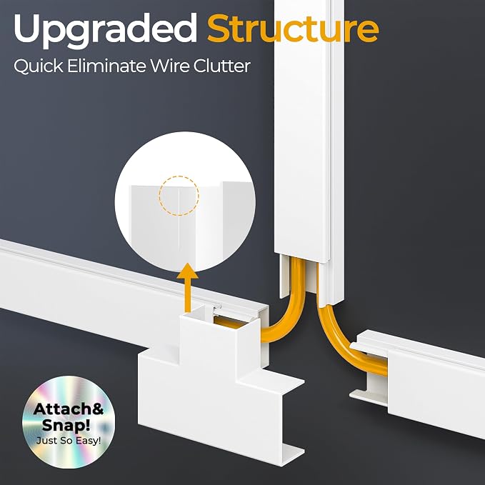 283.5in Cord Hider Wall, Cord Covers for 2-4 Wires on Wall, Premium Cable Hider Wire Covers for Cords on Wall, Easy Set-up Wire Hiders for TV on Walls, TV Cable Cover Raceway, W0.95 H0.55in, White