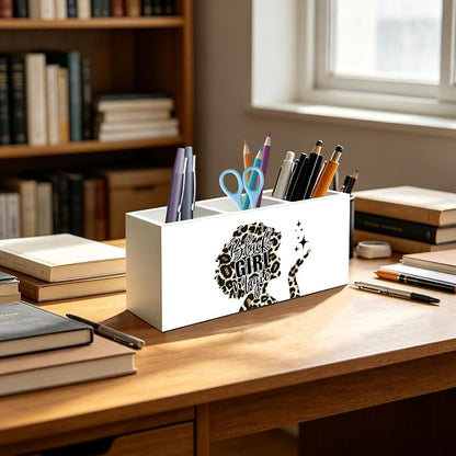 Black Girl Magic Leopard Print Makeup Brush Toothbrush Holder for African American Women, Black Women Empowerment Cheetah Print Wood Signs Pen Pencil Holder Organizer Desk Accessories