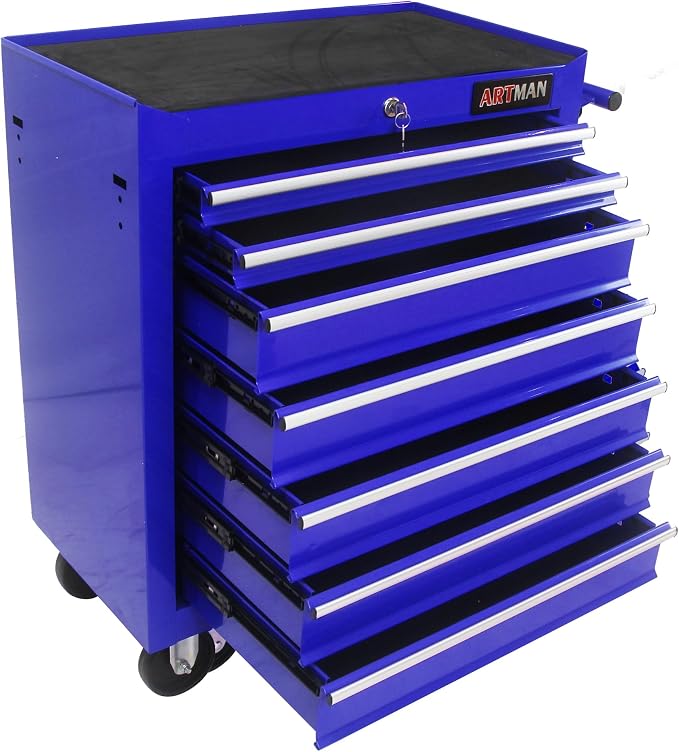 RYH 7 Drawers Rolling Tool Chest & Tool Box on Wheels | Heavy Duty Metal Cart with Ball Bearing Drawers | Fits US General Tool Box for Garage Storage (Blue, 7 Drawers（29.9" H × 24.2" W × 12.9" D)