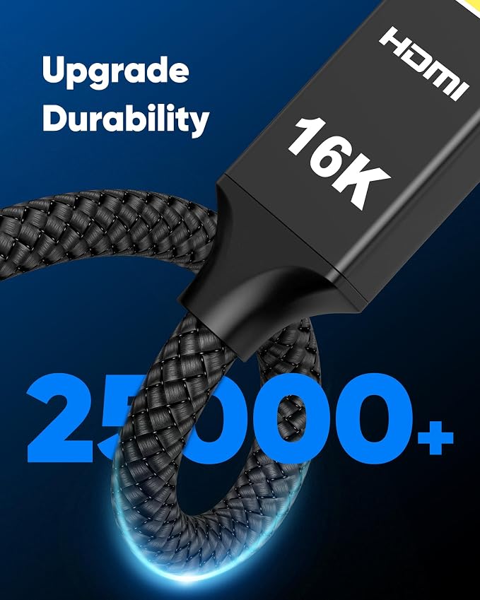 Capshi 10ft 16K HDMI Cable 2.2, 96Gbps Ultra High Speed Cord | 4K@480Hz, 8K@120Hz, for PS5/4, TV, Gaming Console, Monitor, Support HDR, eARC, DTS:X, HDCP 2.2 & 2.3, Braided, Black