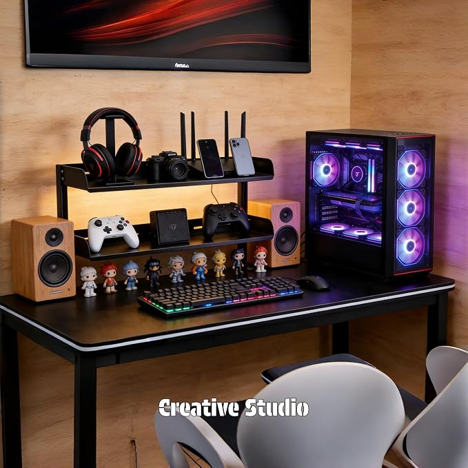 CanKing Desk Clamp Shelf 16 Inch 2 Tier Adjustable Storage Rack | Sturdy metal organizer saves space, fits A4 paper, and mounts securely on or under tables for office, gaming, and cubicle