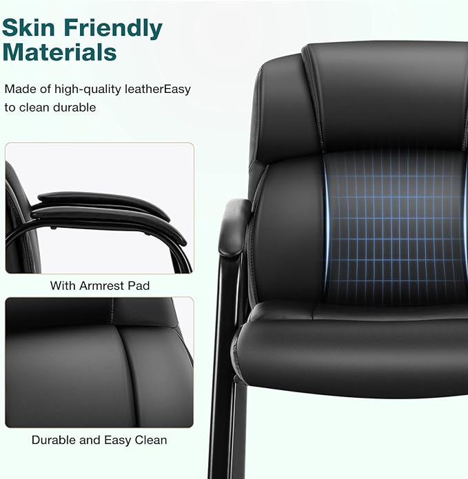 OLIXIS Waiting Room Reception Chairs Set of 8, Leather Office Desk Guest Stationary Side Chair with Padded Arms for Home Conference Lobby Area Meeting Church Medical Clinic Elderly Student