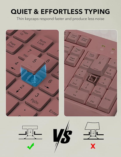 Wireless Keyboard and Mouse Combo - Full-Sized Ergonomic Keyboard with Wrist Rest, Phone Holder, Sleep Mode, Silent 2.4GHz Cordless Keyboard Mouse Combo for Computer, Laptop, PC, Mac, Windows -Trueque
