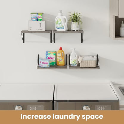 Heimlove Floating Shelves for Wall Set of 3,Light Wood Wall Mounted Bookshelf Decorative Shelf for Living Room Bathroom Bedroom Kitchen Laundry Pictures Plants Books Cats TV,Silver Grey