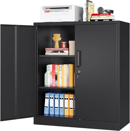 Metal Storage Cabinet, Garage Storage Cabinet with Locking Doors and Adjustable Shelves for Garage,Home,Office and School (Assembly Required，Black)