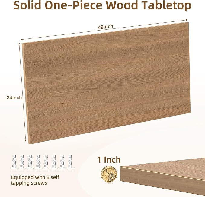 Universal Solid One-Piece Wood Table Top, 48"x24"x1" Workbench Top - Rectangular Particle Board for Standing Desk, Home Office Desk Countertop DlY, Washer Dryer, Coffee, Bar Tabletop