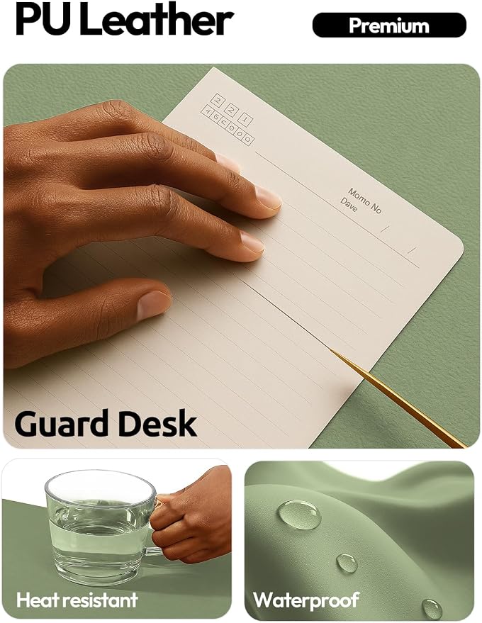 YSAGi Leather Desk Pad Protector, Office Desk Mat, Large Mouse Pad, Non-Slip PU Leather Desk Blotter, Laptop Desk Pad, Waterproof Desk Writing Pad for Office and Home (Bamboo Green,55" x 17.2")