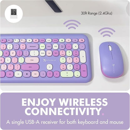 X9 Retro Wireless Keyboard and Mouse Combo - 2.4G Colorful Purple Keyboard and Mouse Wireless - Cute and Aesthetic Typewriter Combo for PC Computer Desktop and Laptop - Full Size