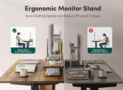 CubiCubi 55" Electric Standing Desk with Under Desk Shelves, Sit Stand Rising Computer Desk with Monitor Shelf, Home Office Desks with Hooks, Adjustable Height Stand Up Workstation Table, Rustic Brown