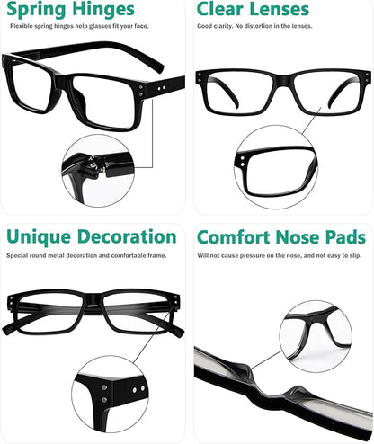 Eyekepper Vintage Reading Glasses for Men - 5 Pack Spring Hinges Classic Readers - Black Frame +1.50