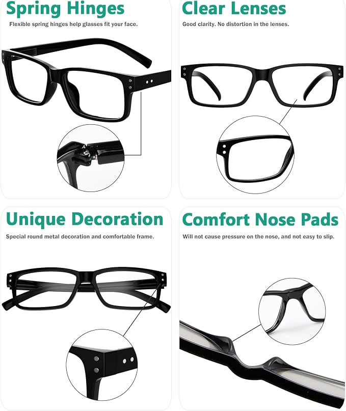 Eyekepper Vintage Reading Glasses for Men - 3 Pack Spring Hinges Classic Readers - Black Frame +0.50