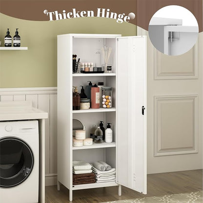 Metal Locker Cabinet, White Kitchen Pantry Storage Cabinet 59" Garage Steel Tool File Cabinets with Doors and Adjustable Shelves for Office,Garage
