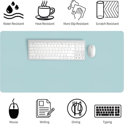 Bloss Light Blue Desk Mat, Large Mouse Pad, Leather Desk Blotter, Waterproof Desk Pad for Office Home Decor/31.5×15.7 Inch