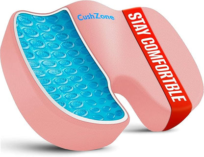 Office Chair Seat Cushion, Cooling Gel Enhanced Memory Foam Cushion for Long Sitting - Back, Sciatica, Coccyx, Tailbone Pain Relief Pillow - for Office, Gaming, Car, Wheelchair - Pink, Large