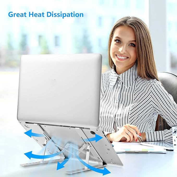 Leeboom Laptop Stand for Desk, Adjustable Foldable Aluminum Riser, Silver | Supports most 10-15.6 inch laptops and tablets with adjustable height and angle for improved comfort