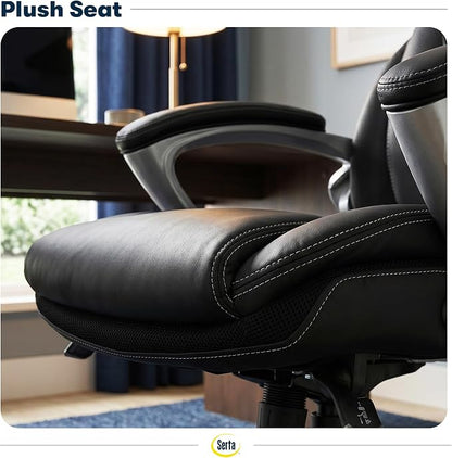 Serta Bryce Executive Office Chair - Ergonomic Computer DeskChair with Lumbar Technology - Adjustable Height - Memory Foam Body Pillows - 360° Swivel Rolling Base - Bonded Leather - Black