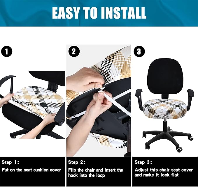 Smiry Printed Office Computer Chair Seat Covers, Stretch Fit Universal Desk Rotating Chair Cover Washable Removable Seat Cushion Protectors - Khaki and Black