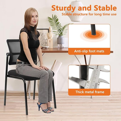 CLATINA Stacking Armless Office Waiting Room Chair with Adjustable Backrest, Stackable Mesh Guest Reception Desk Chairs with Ergonomic Lumbar Support for Conference Lobby Side School, Black, 2 Pack